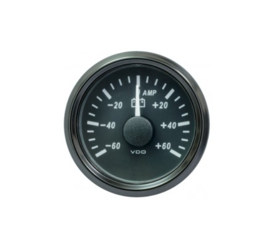 VDO SingleViu Amperemeter mit 52 mm Durchmesser und Messbereich von -60 A bis 60 A.