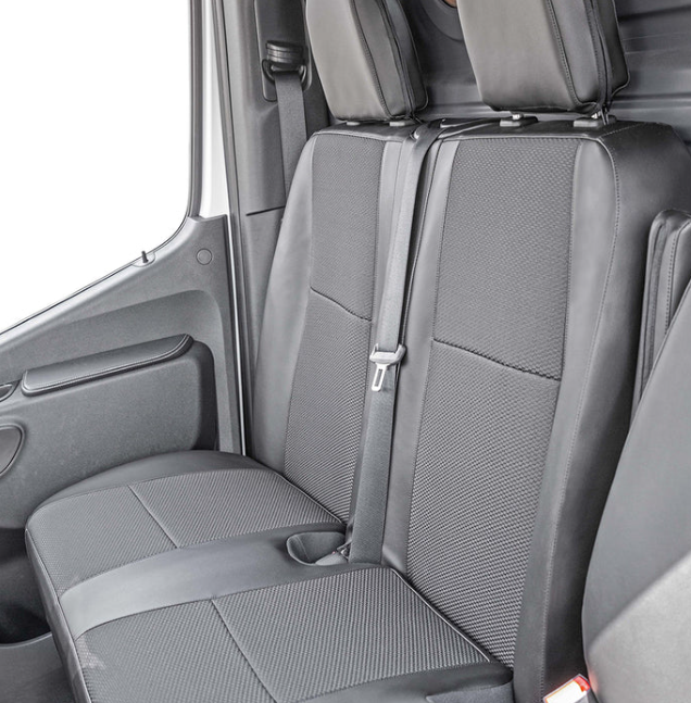 Mercedes Benz Sprinter 907 from 06/2018: seat covers for driver and double passenger as set with airbag function, without extendable thigh support