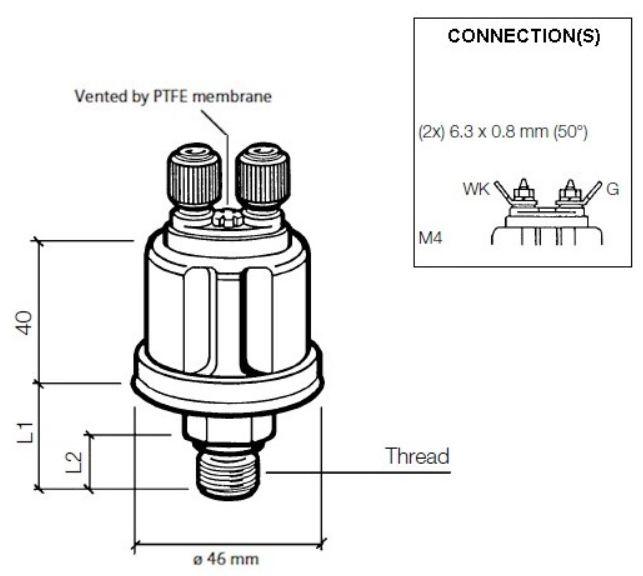 VDO pressure sender, 10 bar, 1/8''-27, via ground, warning contact 1,25 +/- 0,3 bar