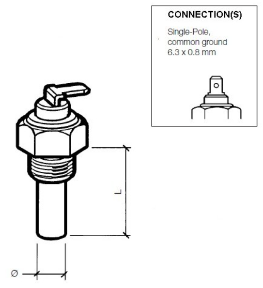 Grafik zu Daten des VDO Temperaturgebers mit M14x1,5 Gewinde