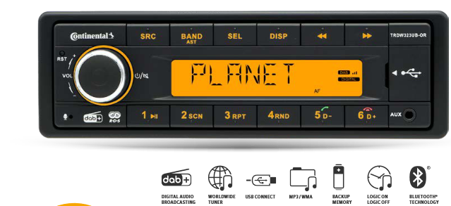 Continental 1-DIN radio TRDW323UB-OR/WAN 24V, incl. BT, USB, DAB+ (without antenna)